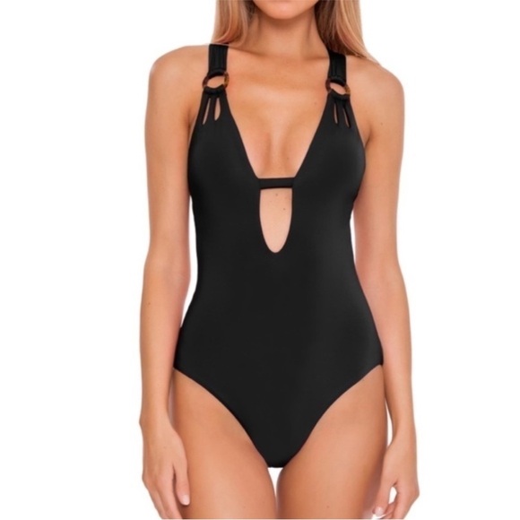 Becca Black Color Code Plunge One-Piece Swimsuit - Picture 1 of 7